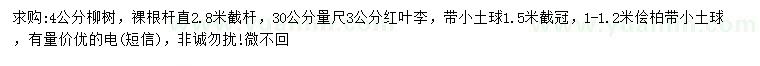 求購4公分柳樹