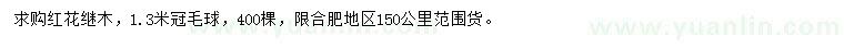 求購(gòu)冠幅1.3米紅花繼木球