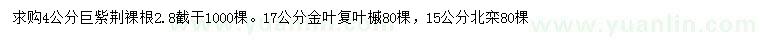 求購巨紫荊、金葉復(fù)葉槭、北欒