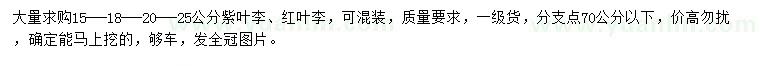求購15-18-20-25公分紫葉李、紅葉李