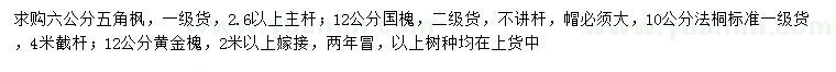 求購五角楓、國槐、法桐等
