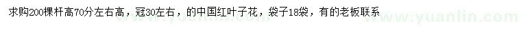 求購高70公分左右中國紅葉子花