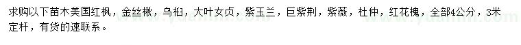 求購(gòu)美國(guó)紅楓、金絲楸、烏桕等