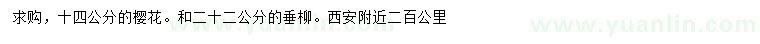 求購14公分櫻花、22公分垂柳