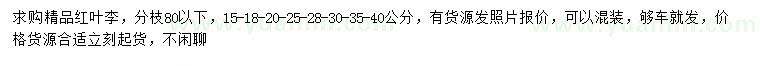 求購15-18-20-25-28-30-35-40公分紅葉李