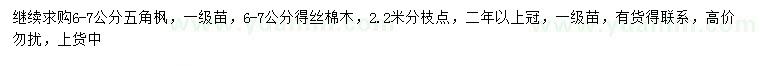 求購(gòu)6-7公分五角楓、絲棉木