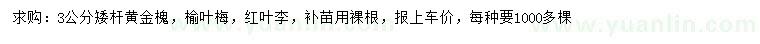 求購黃金槐、榆葉梅，紅葉李