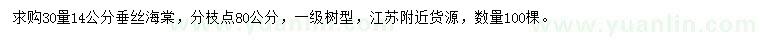 求購30公分量14公分垂絲海棠