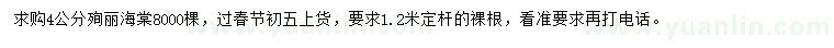 求購4公分絢麗海棠