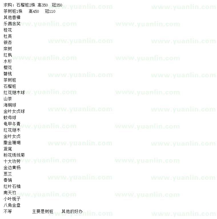 求購石榴樁、茶樹樁、香樟等