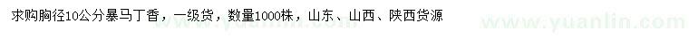 求購胸徑10公分暴馬丁香