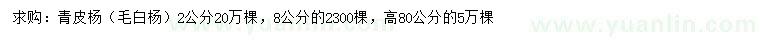 求購2、8公分青皮楊