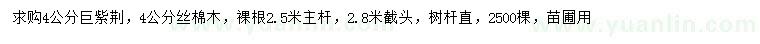 求購4公分巨紫荊、絲棉木