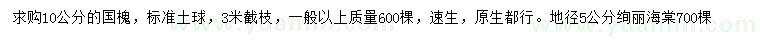 求購10公分國槐、地徑5公分絢麗海棠