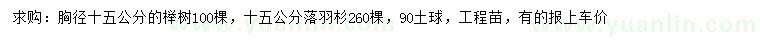 求購胸徑15公分櫸樹、落羽杉