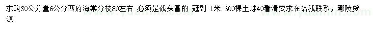 求購30公分量6公分西府海棠