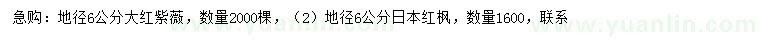 求購地徑6公分大紅紫薇、日本紅楓