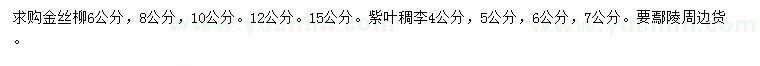 求購6、8、10、12、15公分金絲柳、4、5、6、7公分紫葉稠李