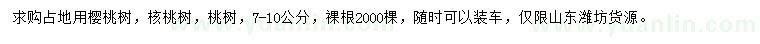 求購櫻桃樹、核桃樹、桃樹