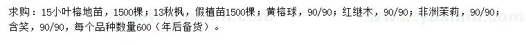 求購(gòu)小葉榕地苗、秋楓假植苗、黃榕球等