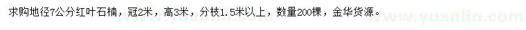 求購(gòu)地徑7公分紅葉石楠