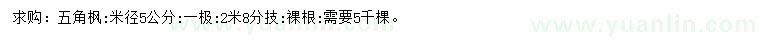 求購米徑5公分五角楓