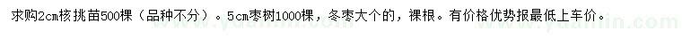 求購2公分核挑苗、5公分棗樹