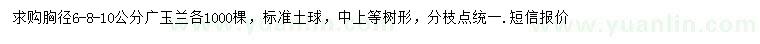 求購胸徑6、8、10公分廣玉蘭