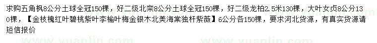 求購五角楓、北欒、龍柏等