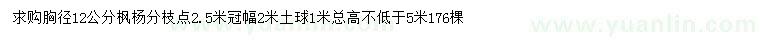 求購胸徑12公分楓楊