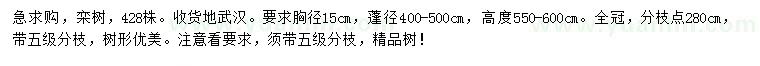 求購胸徑15公分欒樹