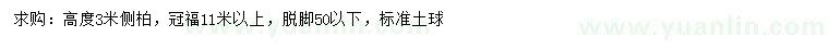 求購(gòu)高3米側(cè)柏