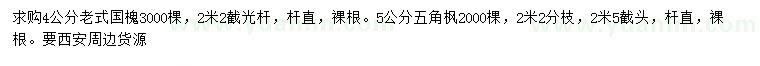 求購(gòu)4公分老式國(guó)槐、5公分五角楓