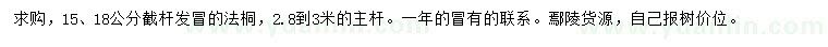 求購15、18公分法桐