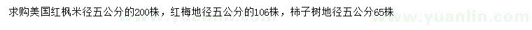 求購(gòu)美國(guó)紅楓、紅梅、柿子樹(shù)