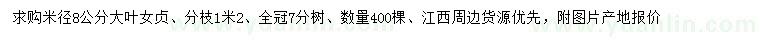 求購米徑8公分大葉女貞