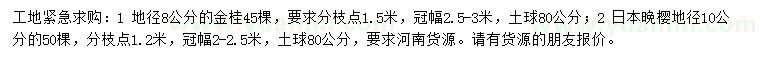 求購(gòu)地徑8公分金桂、10公分日本晚櫻