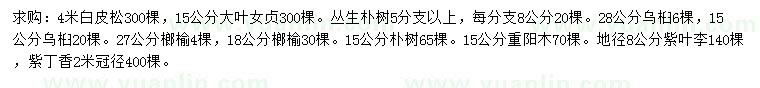 求購(gòu)白皮松、叢生樸樹、烏桕等