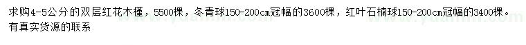 求購紅花木槿、冬青球、紅葉石楠球