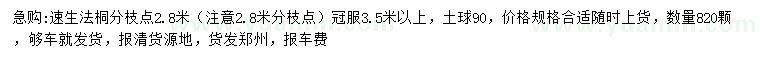 求購(gòu)冠幅3.5米以上速生法桐