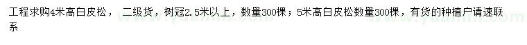 求購高4、5米白皮松