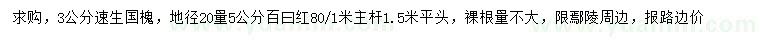 求購(gòu)3公分速生國(guó)槐、地徑20公分量5公分百曰紅