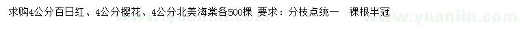求購百日紅、櫻花、北美海棠