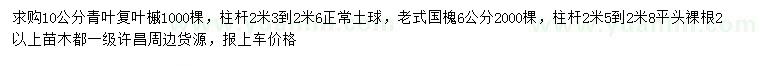 求購10公分青葉復(fù)葉槭、老式國槐