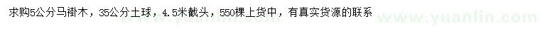 求購5公分馬褂木