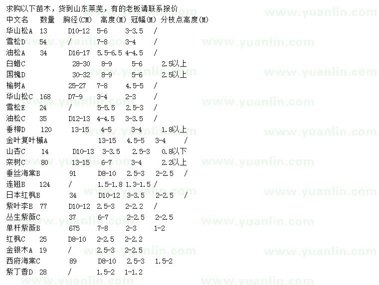 求購(gòu)華山松、雪松、油松等