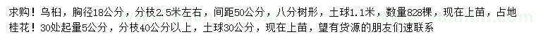 求購(gòu)胸徑18公分烏桕、30公分量5公分桂花