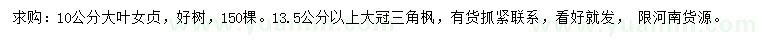 求購10公分大葉女貞、13.5公分以上三角楓