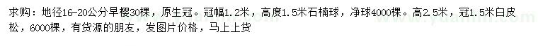 求購早櫻、石楠球、白皮松