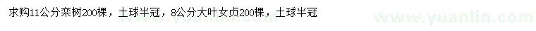 求購11公分欒樹、8公分大葉女貞
